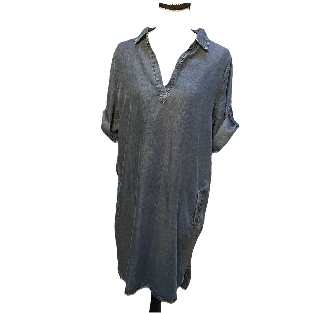 Velvet Heart Shift Dress Womens Medium Blue Chambray Denim Casual Pockets